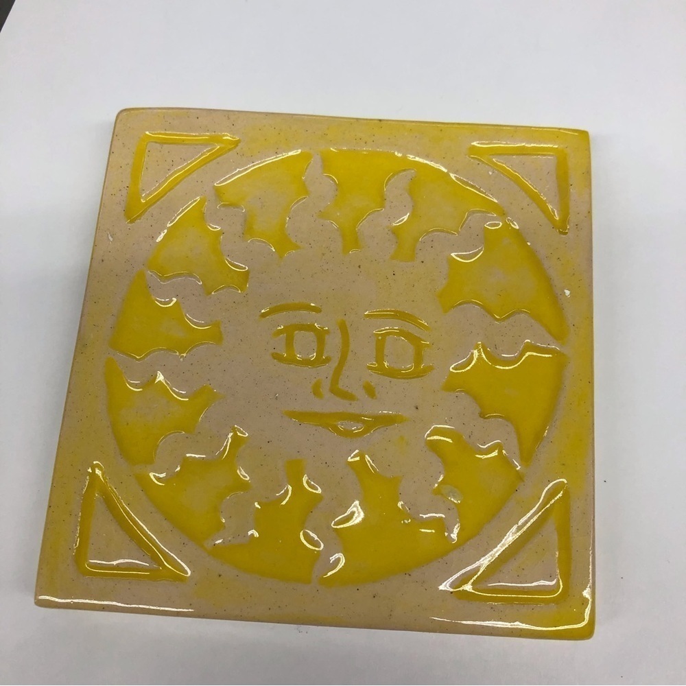 Handmade Ceramic Tile: Yellow Sun